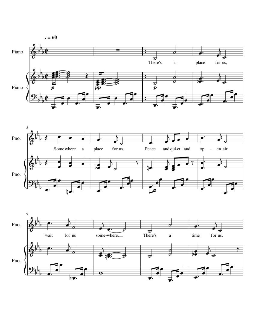 Somewhere - Leonard Bernstein Sheet music for Piano (Solo) | Musescore.com