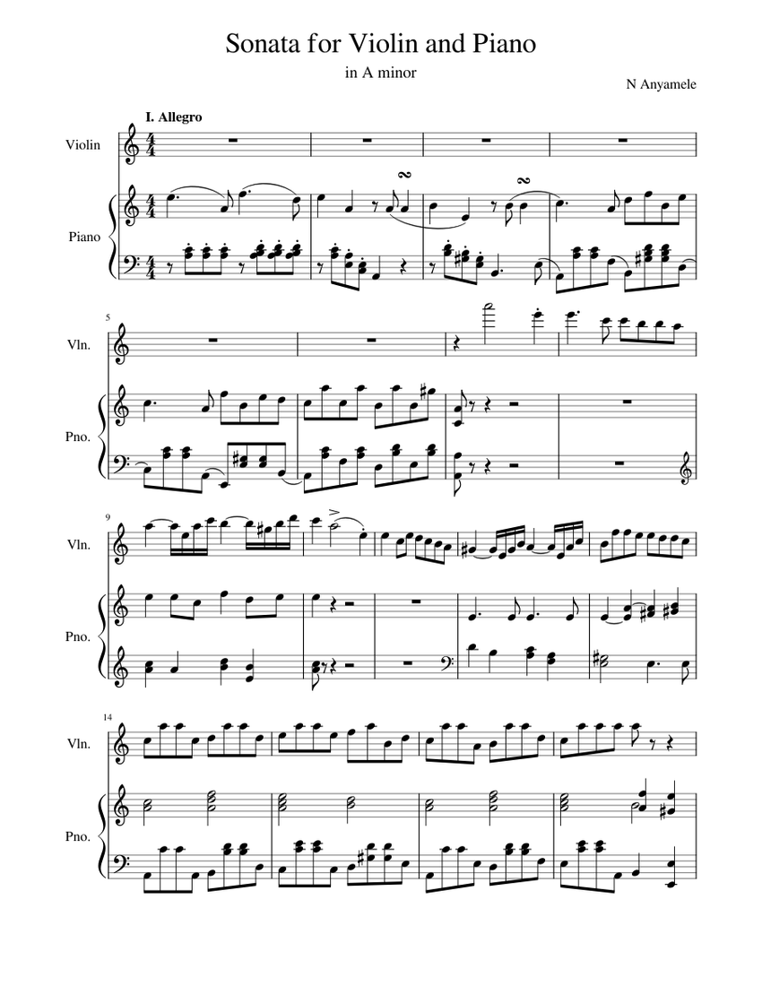 Sonata for Violin and Piano Sheet music for Piano, Violin (Solo ...