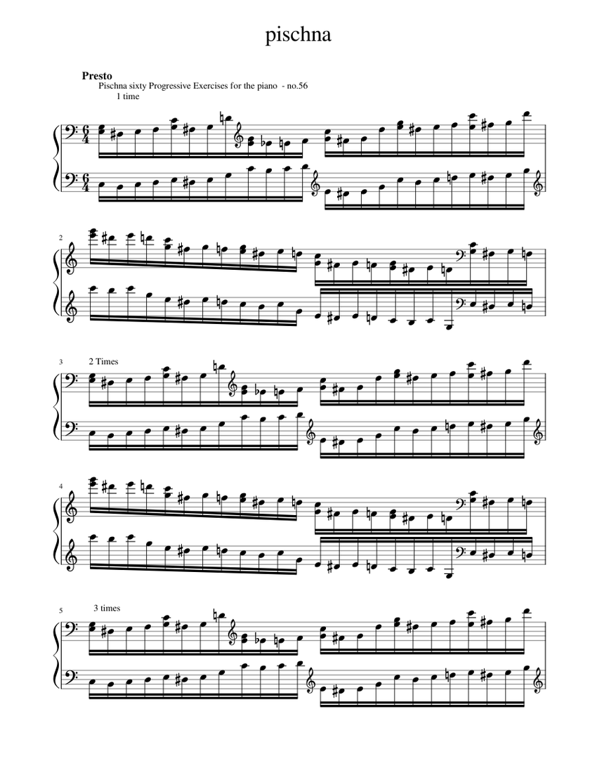 Pischna - Technical Studies Sixty Progressive Exercises For The Piano  (no.56) Sheet music for Piano (Solo) | Musescore.com