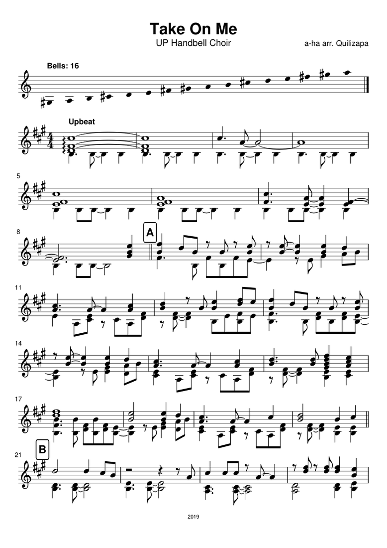 Take On Me Handbell Choir Sheet music for Vibraphone (2 Octave