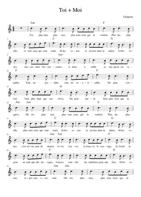 Free Toi Plus Moi by Grégoire sheet music | Download PDF or print on  Musescore.com