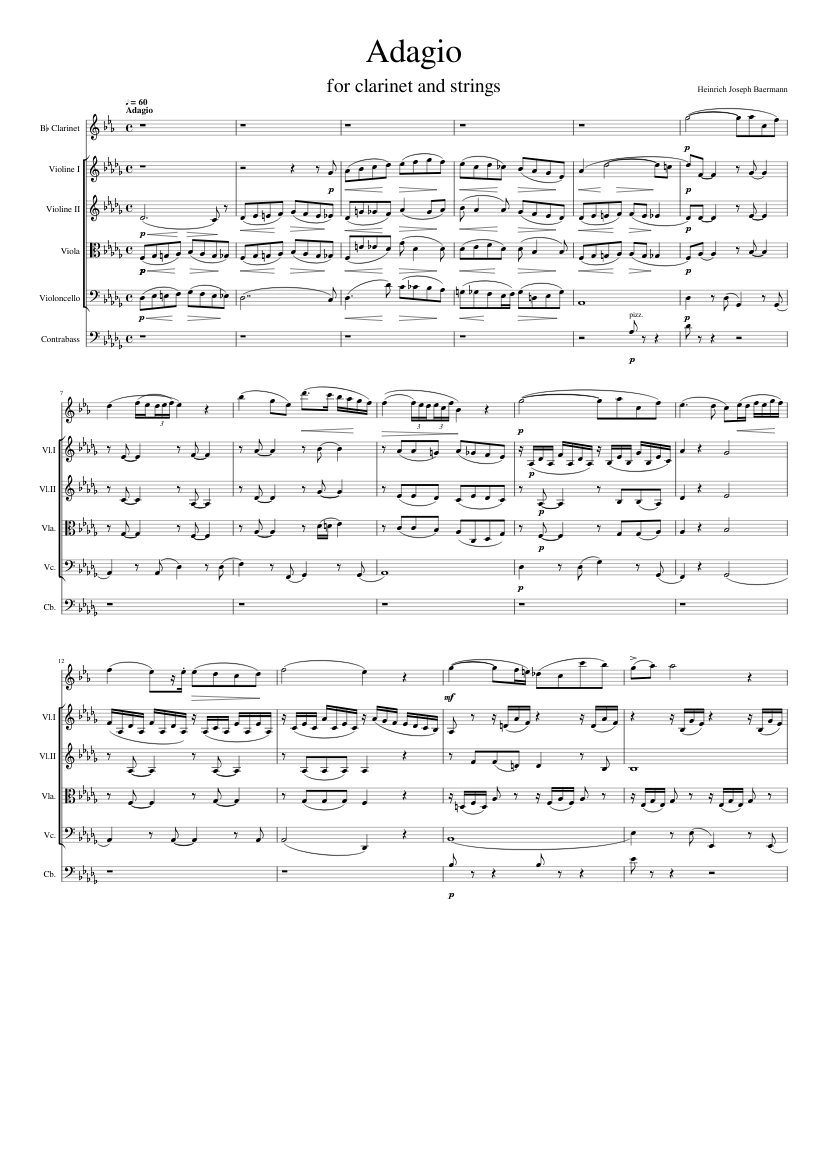 Baermann: Adagio in DES for clarinet and strings
