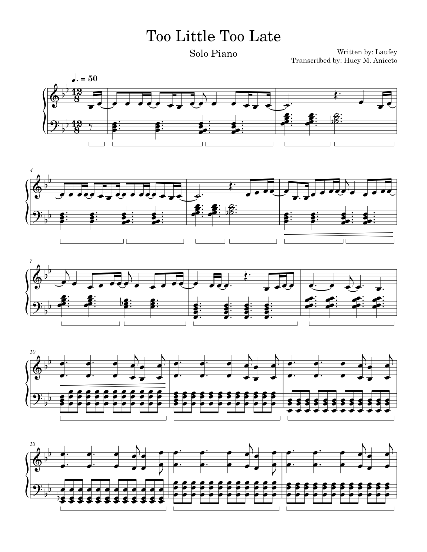 Too Note Too Little, Too Late – laufey Sheet Music for Piano (Solo) | MuseScore.com