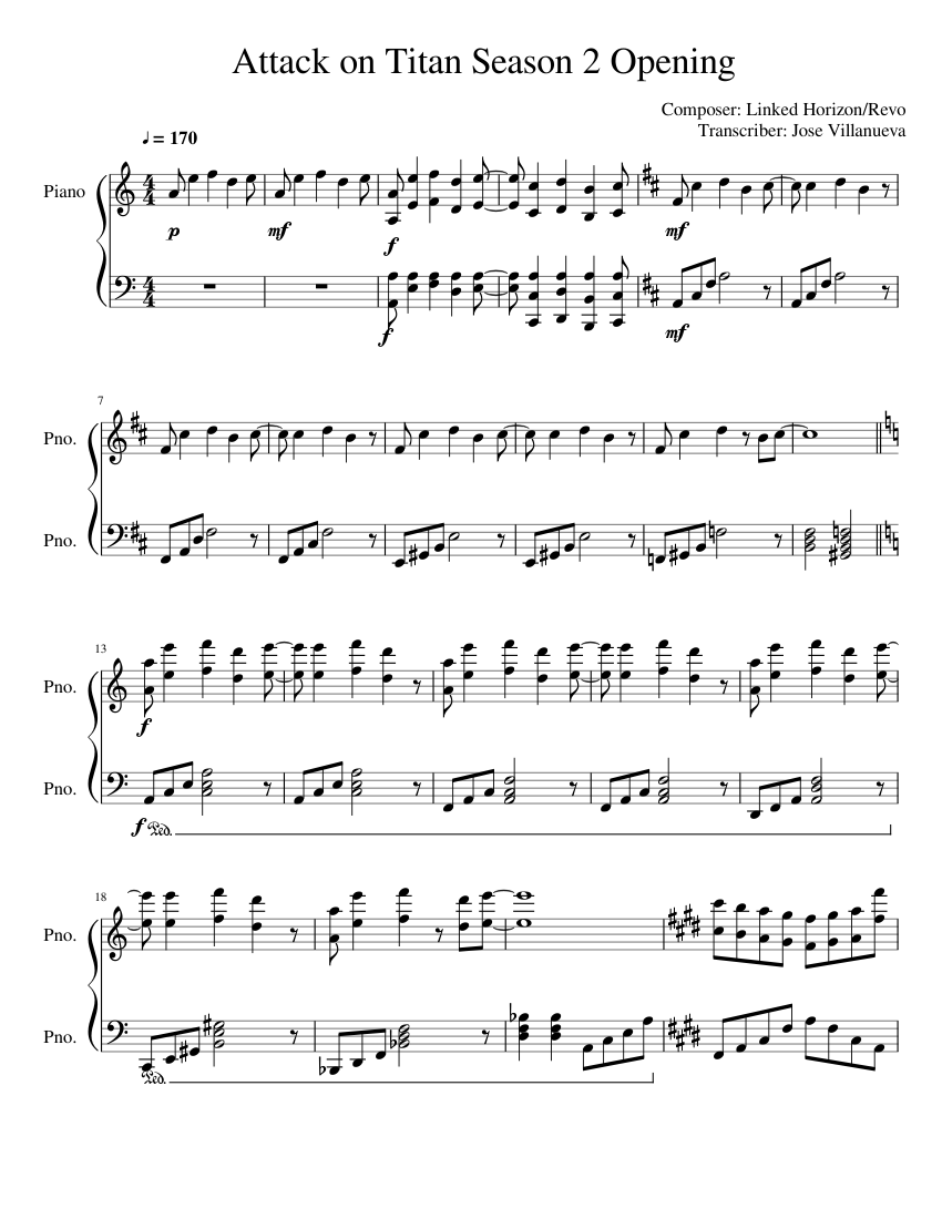 Attack on Titan Season 2 - Opening Piano Arrangement Sheet music for Piano ( Piano Duo) | Musescore.com