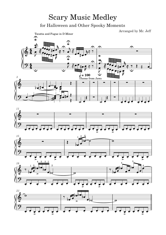 Scary Music Medley Sheet music for Piano (Solo)