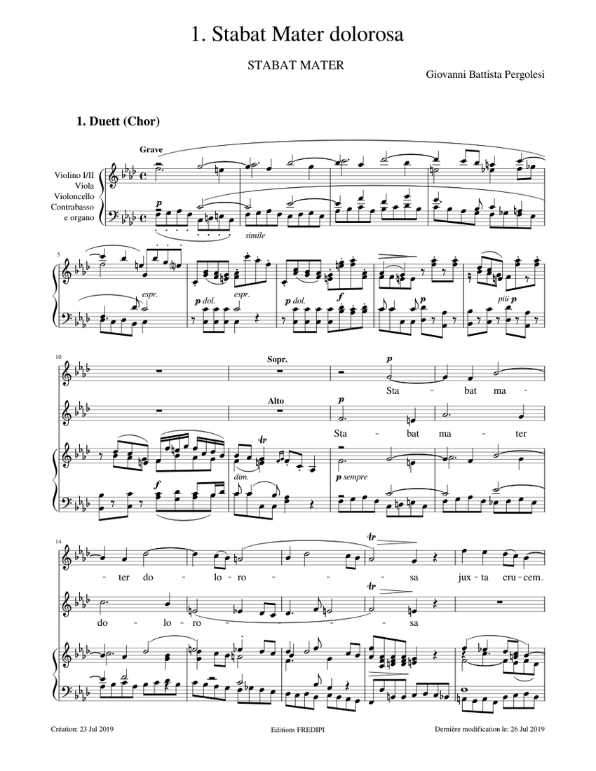 Stabat Mater, P.77 (1. Stabat mater dolorosa) - Giovanni Battista Pergolesi Sheet  music for Piano, Soprano, Alto (SATB) | Musescore.com