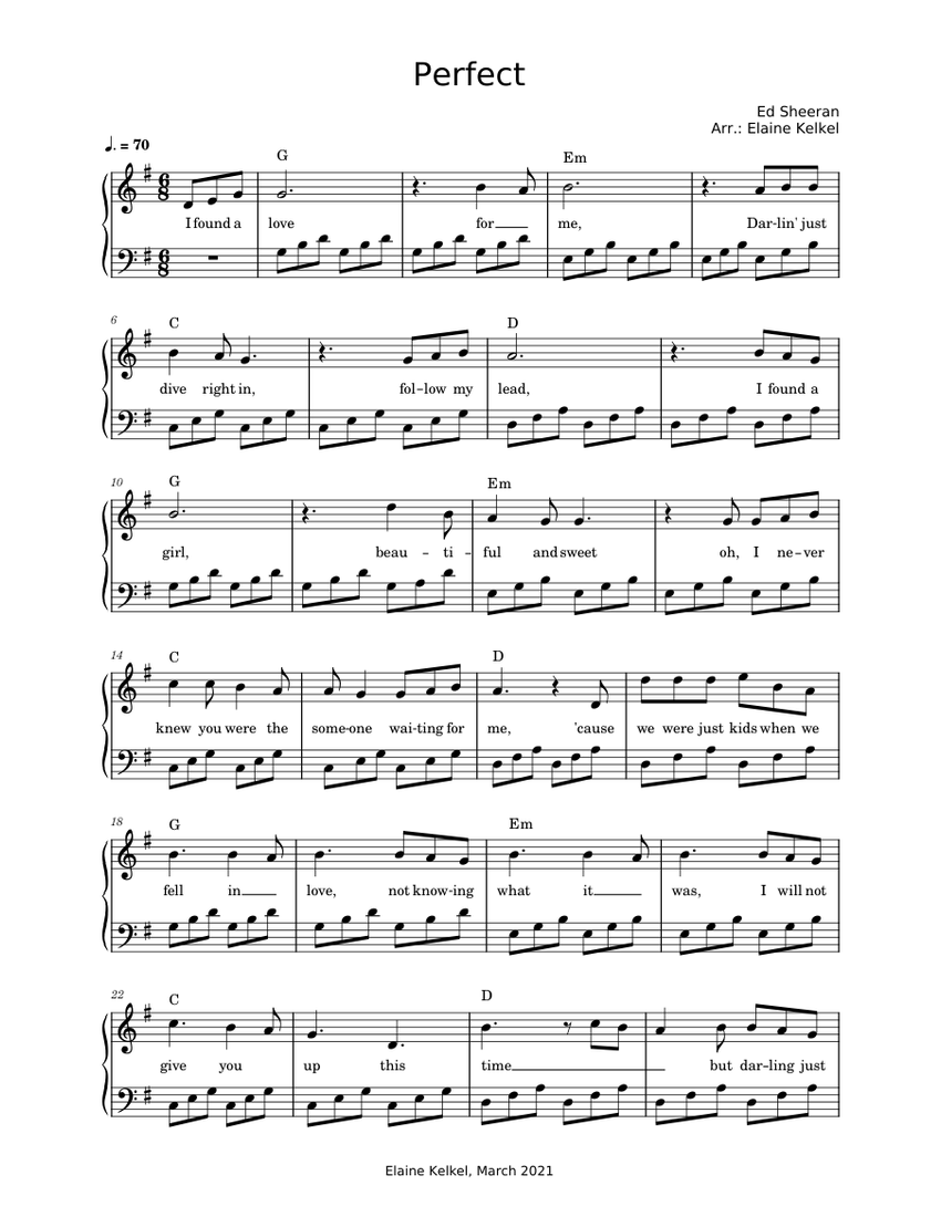*easy* Perfect – Ed Sheeran Sheet music for Piano (Solo) | Musescore.com