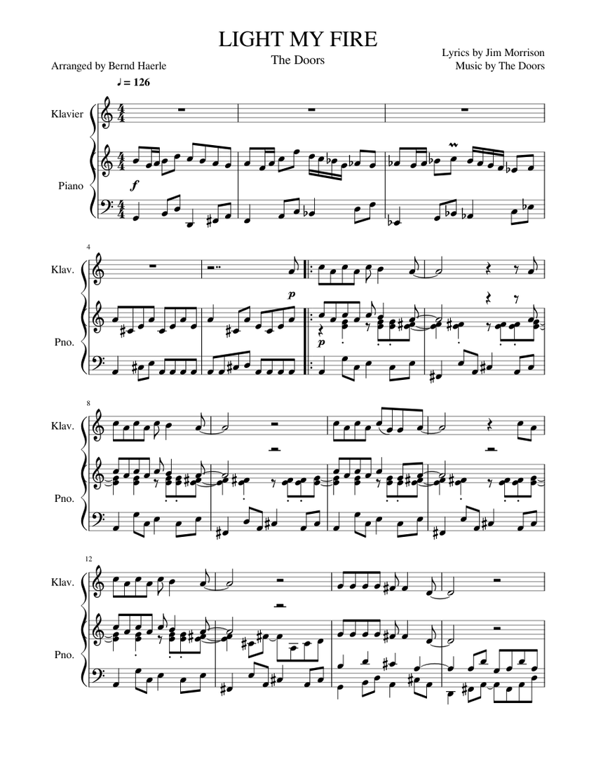 Light My Fire Sheet Music For Piano Alto Sax Piano Duet Musescore Com