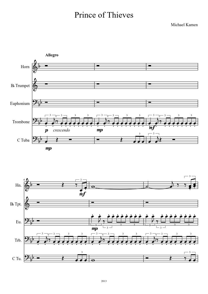 Robin Hood: Prince Of Thieves Theme Sheet music for Trombone, Tuba, Trumpet  (Mixed Trio) | Musescore.com