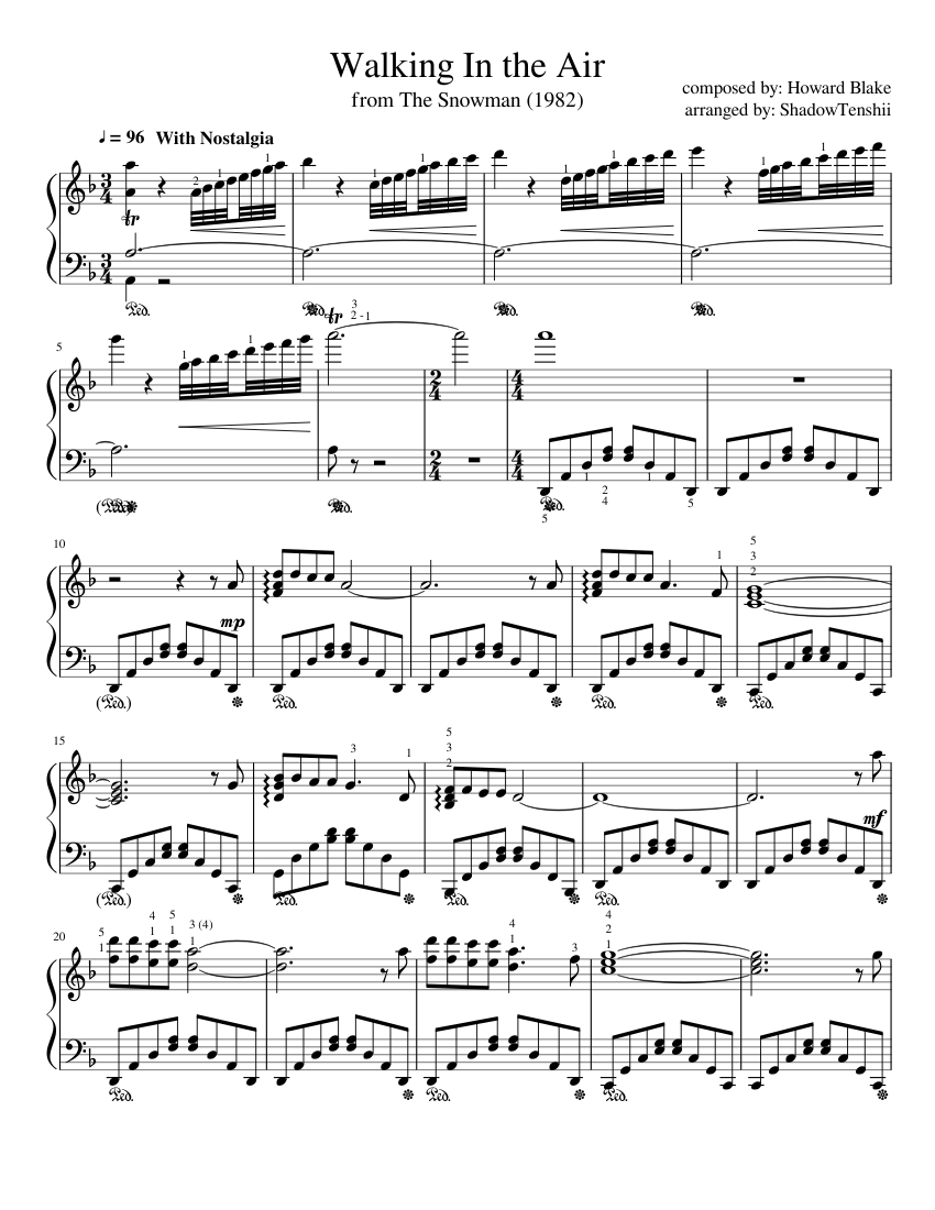 The Snowman - Walking In the Air Sheet music for Piano (Solo) |  Musescore.com