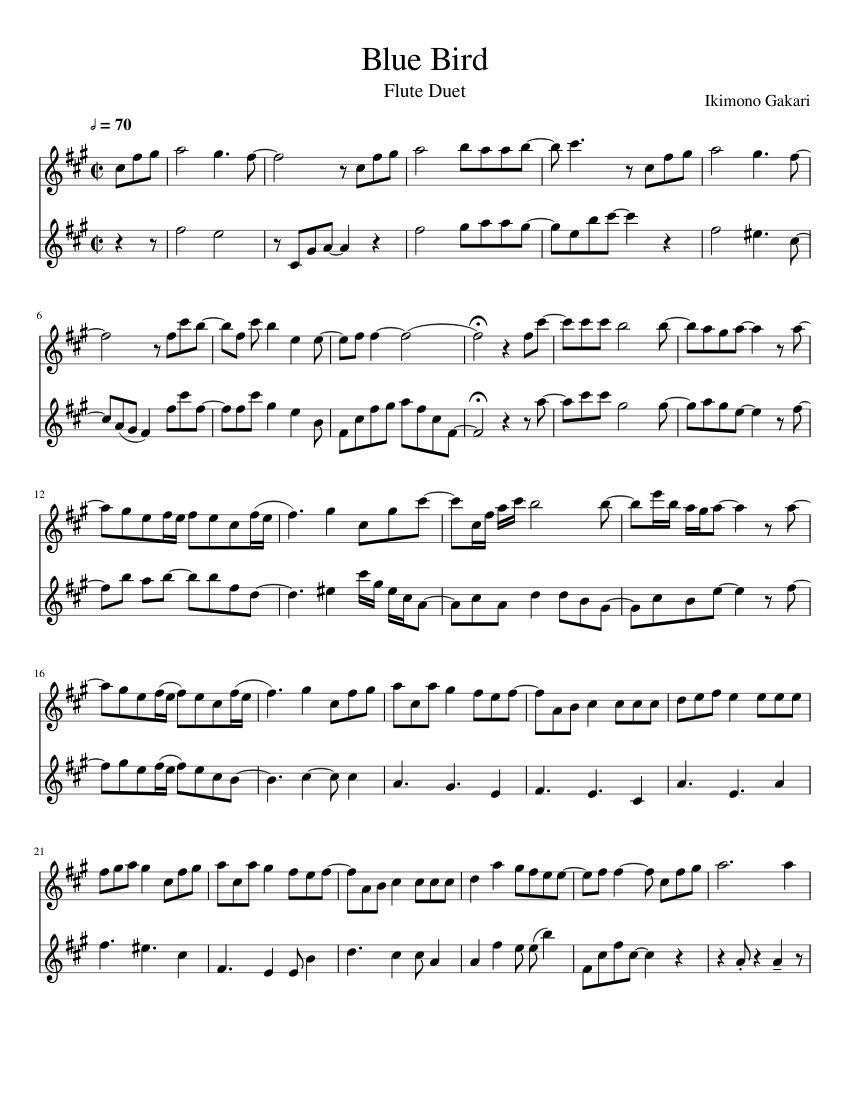 Blue Bird Sheet Music for Flute (Woodwind Duet) | MuseScore.com
