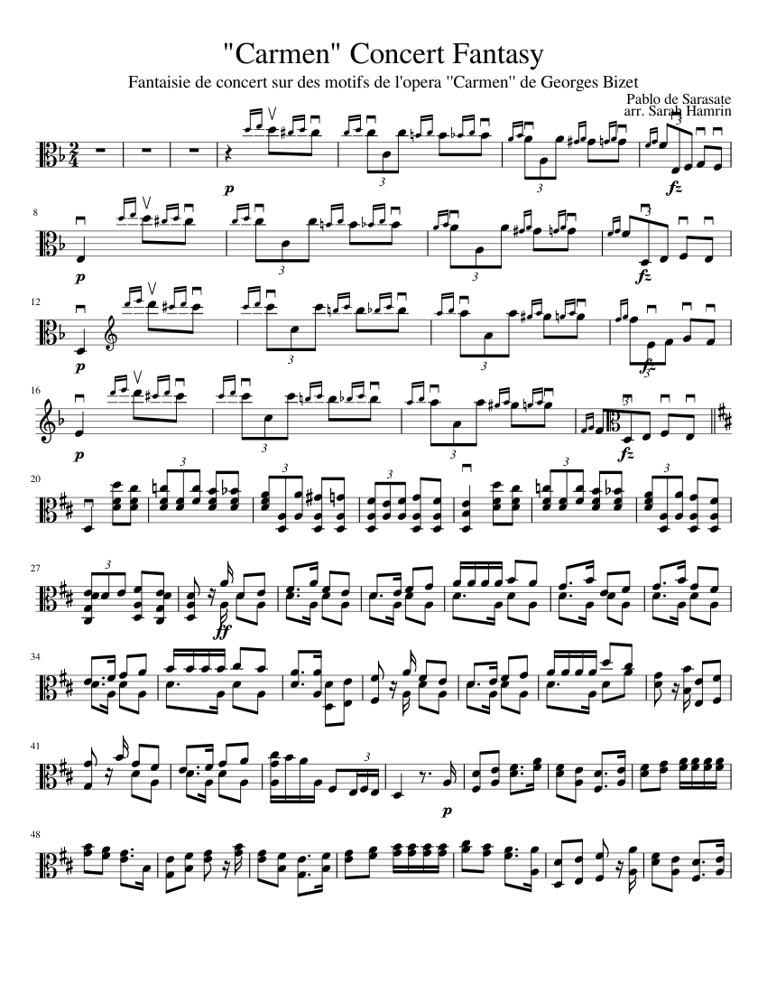 Carmen Concert Fantasy Sheet music for Viola (Solo) | Musescore.com