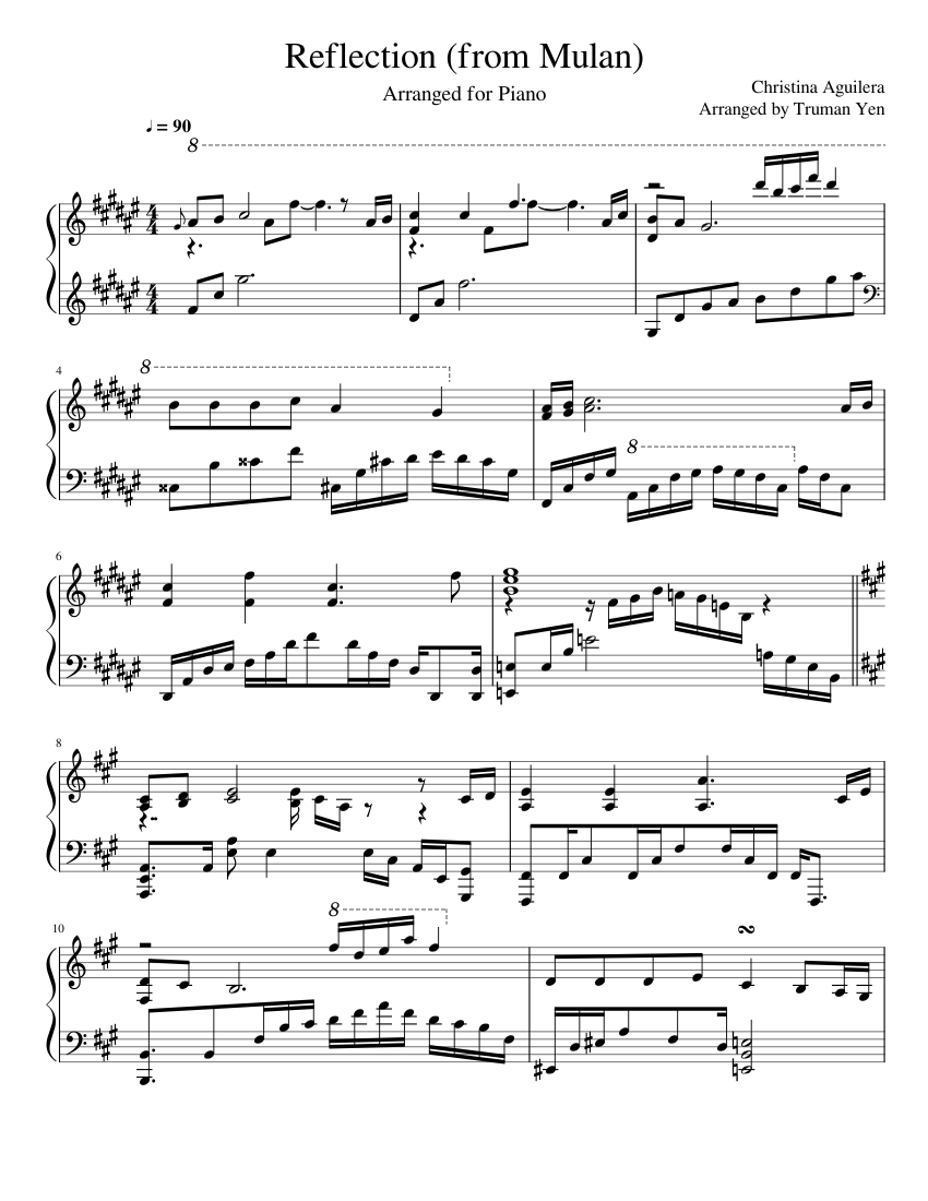 Reflection (from Mulan) for Advanced Piano Sheet music for Piano (Solo