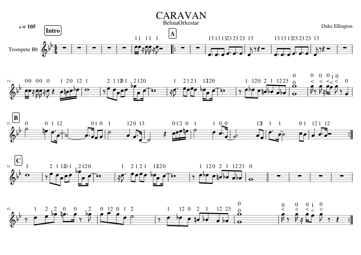 CARAVAN Sheet Music for Trumpet in b-flat (Solo) | MuseScore.com