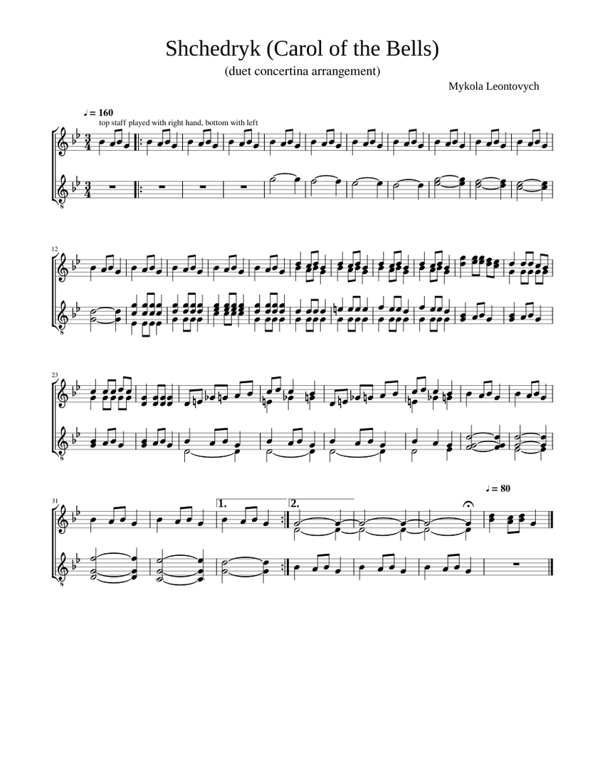 Shchedryk (Carol of the Bells) for Duet Concertina Sheet music for ...