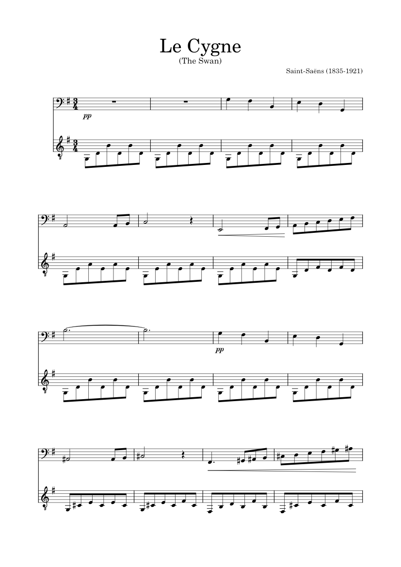 Le Cygne (The Swan) – Camille Saint-Saëns Sheet Music for Cello, Guitar ...