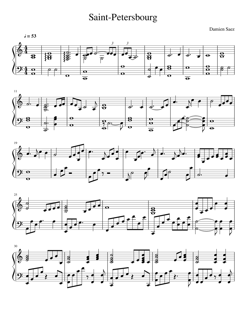 Damien Saez - Saint Petersbourg Sheet music for Piano (Solo) | Musescore.com