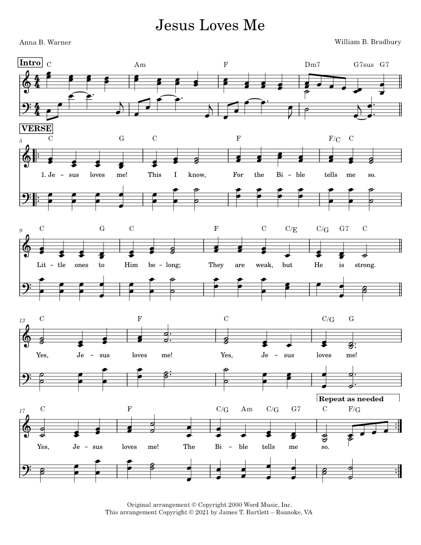 Jesus Loves Me Sheet Music For Piano Solo