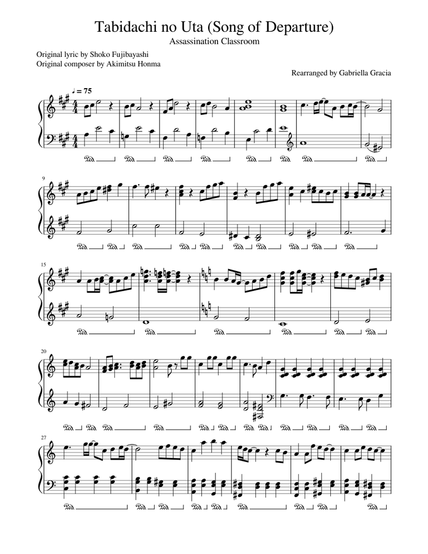Tabidachi No Uta Song Of Departure Solo Piano Sheet Music For Piano Solo Musescore Com