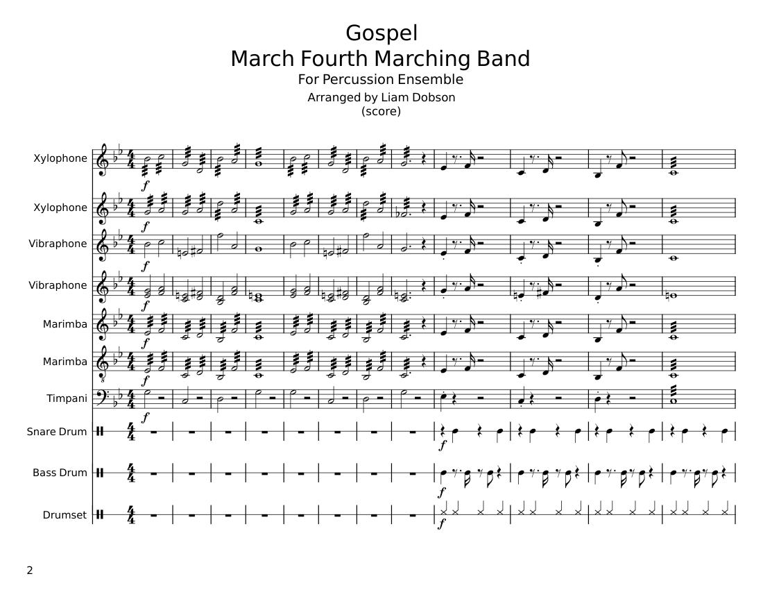 Gospel – March Fourth Marching Band Sheet Music for Timpani, Vibraphone ...