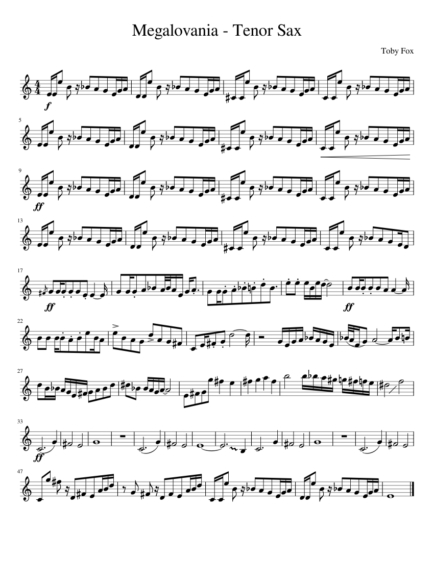 Megalovania (Sans' Battle Soundtrack; Undertale); Bb Tenor Sax Sheet music  for Saxophone tenor (Solo)