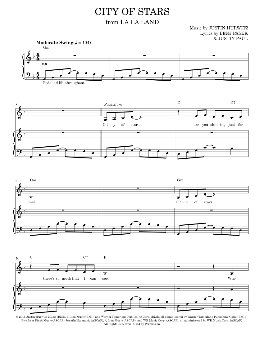 Play Official version of City of Stars Sheet Music by Justin Hurwitz ...