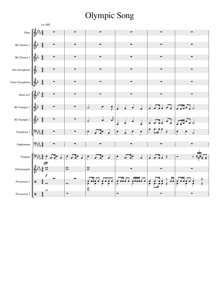 Olympic Song Sheet music for Trombone, Euphonium, Flute, Clarinet in b ...