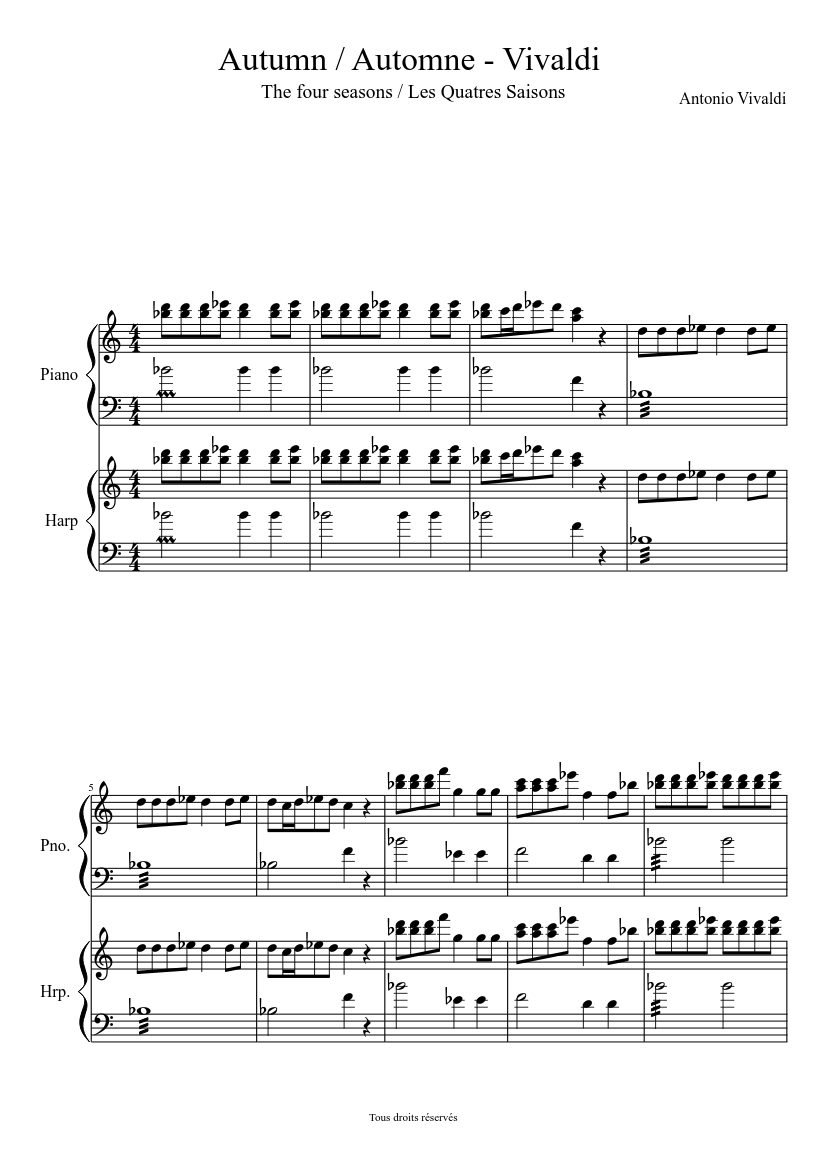 Autumn / Automne - Vivaldi Sheet music for Piano, Harp (Mixed Duet) |  Musescore.com
