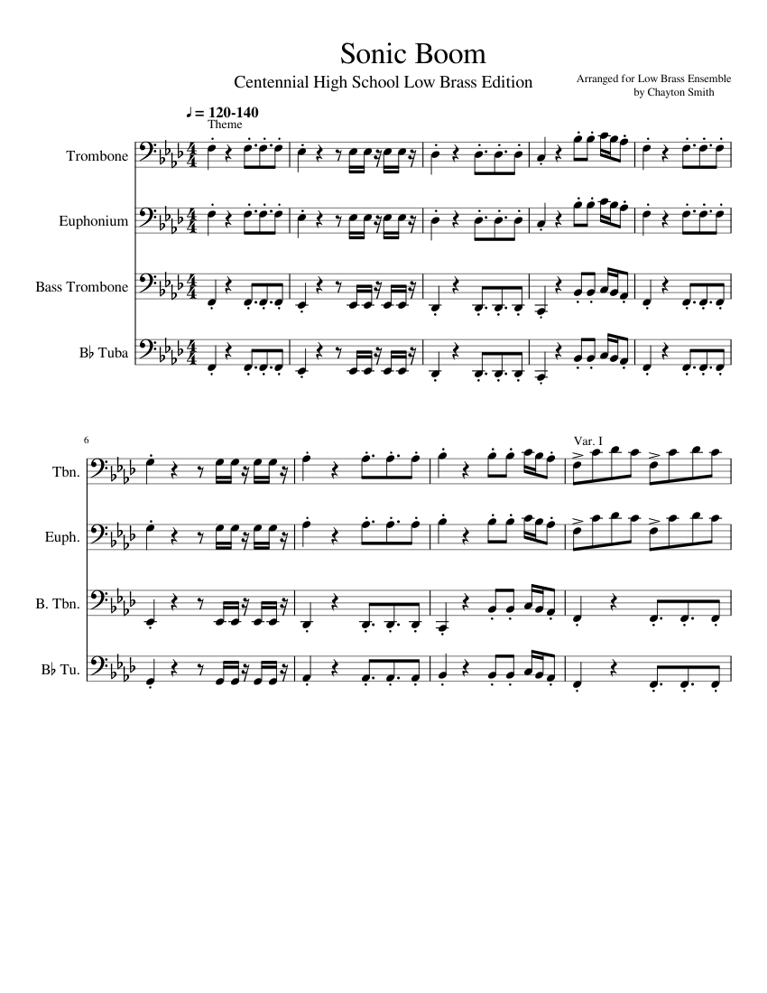 Sonic Boom CHS Low Brass Arrangement Sheet music for Trombone, Euphonium,  Tuba, Trombone bass (Mixed Quartet)