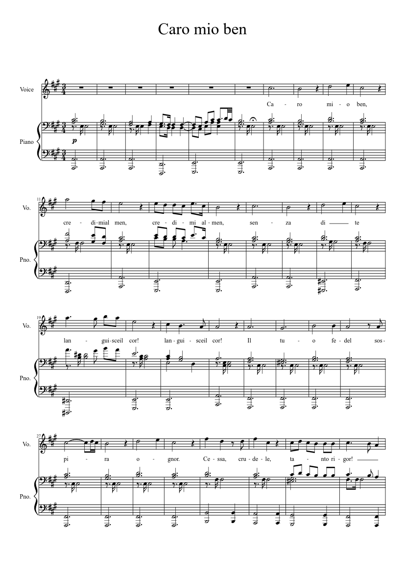 Caro mio ben Sheet music for Piano, Voice (other) (Piano-Voice) |  Musescore.com