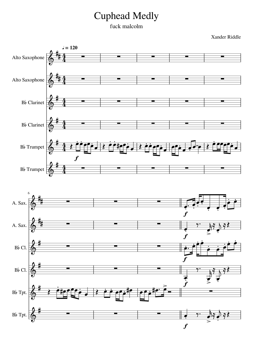 Xander Riddle Cuphead Floral Fury Sheet music for Clarinet other, Trumpet other ...