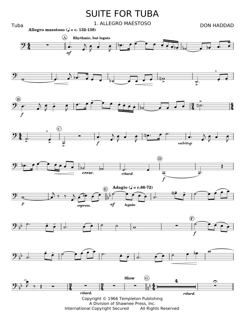 Suite For Tuba - Don Haddad Sheet Music for Tuba (Solo) | MuseScore.com