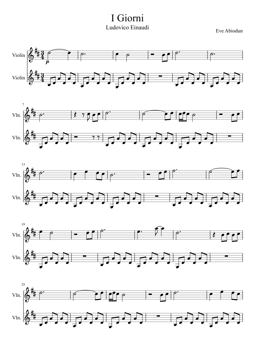 I Giorni Sheet music for Violin (String Duet) | Musescore.com