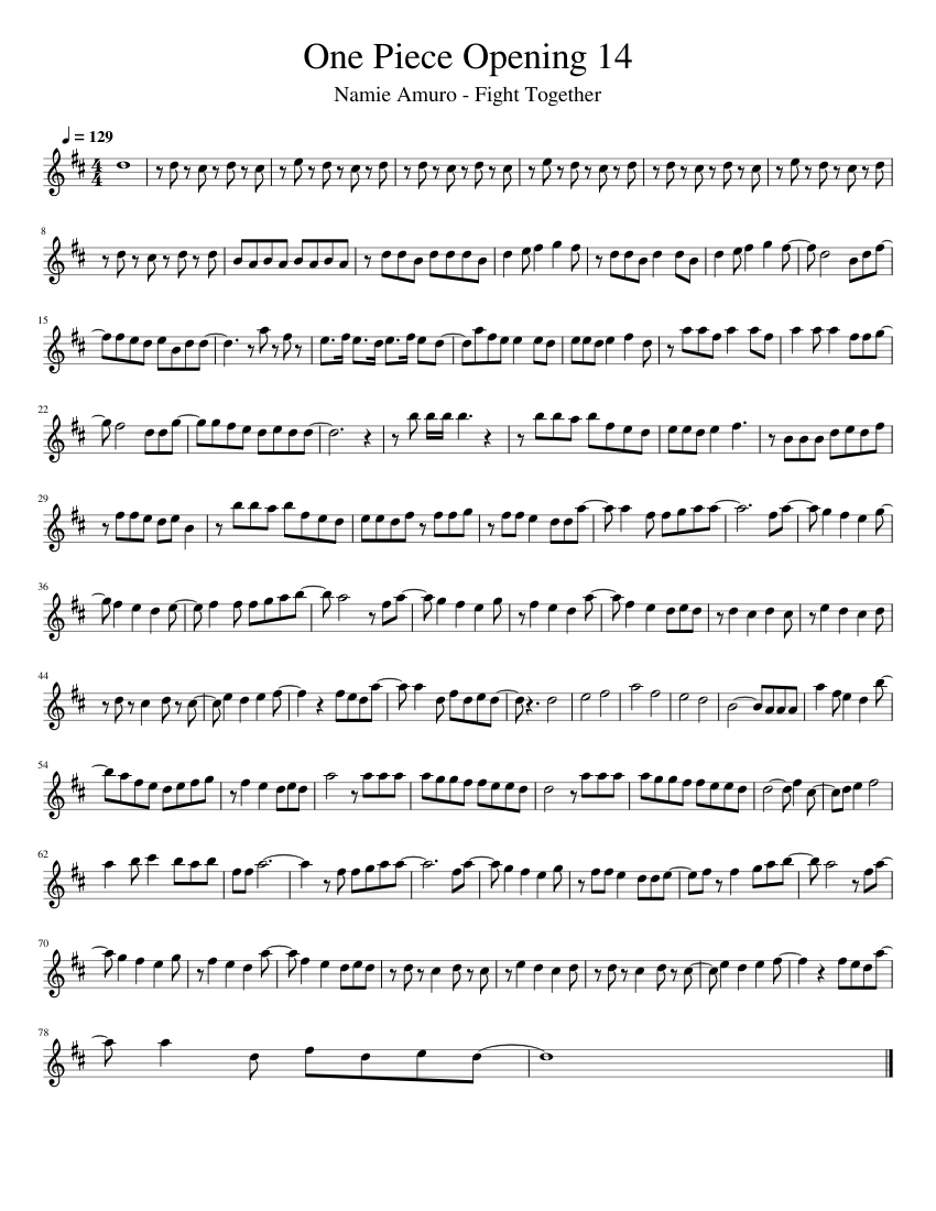 One Piece Opening 14 Edited Sheet Music For Flute Solo Musescore Com