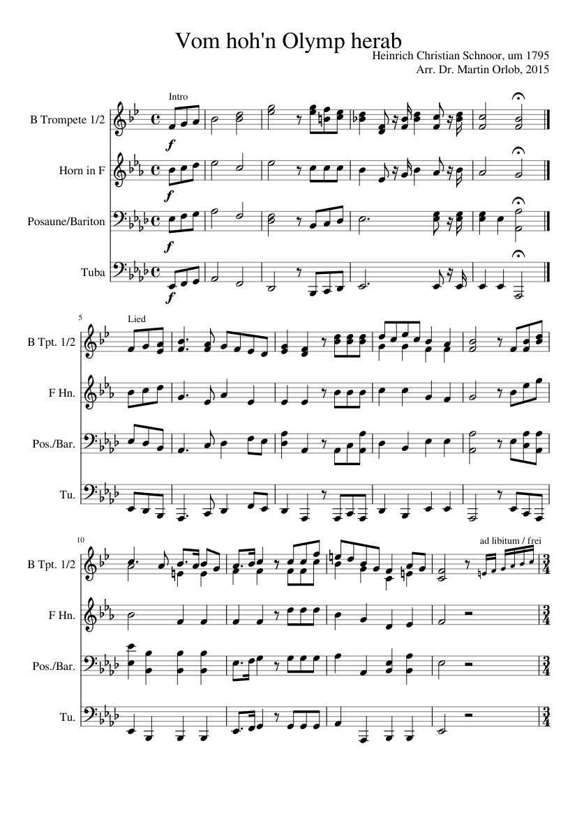 Vom hoh'n Olymp herab Sheet music for Tuba (Solo) | Musescore.com