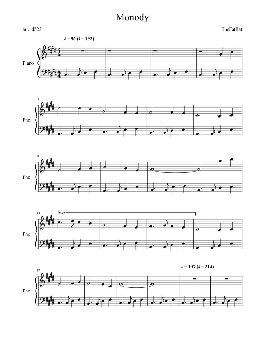 TheFatRat - Monody Sheet music for Piano (Solo) Musescore.com.