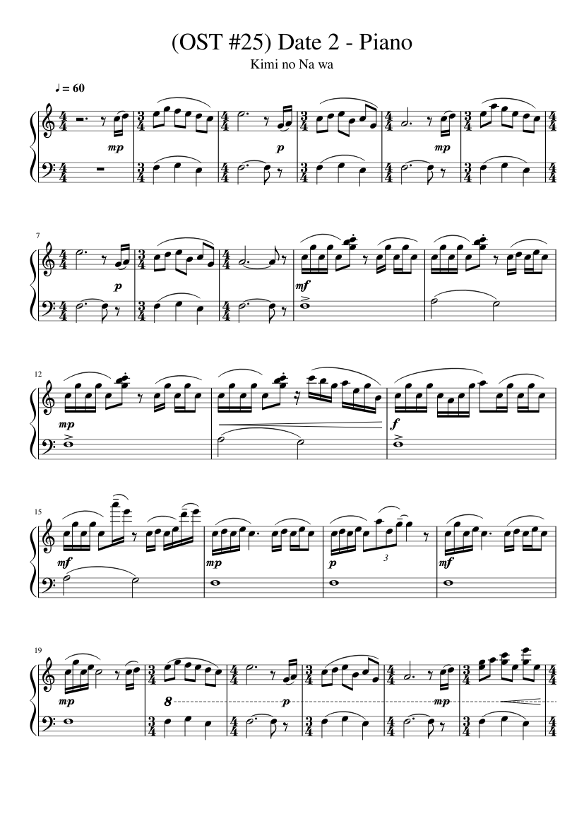 Kimi no Na wa - (OST #25) Date 2 [Piano] Sheet music for Piano (Solo) |  Musescore.com