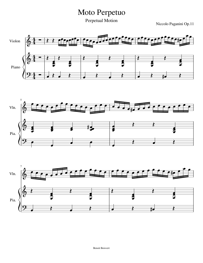 Moto perpetuo, Op.11 – Niccolò Paganini (Channel Violin Tab Brazil - Youtube)  velocidade original - piano tutorial