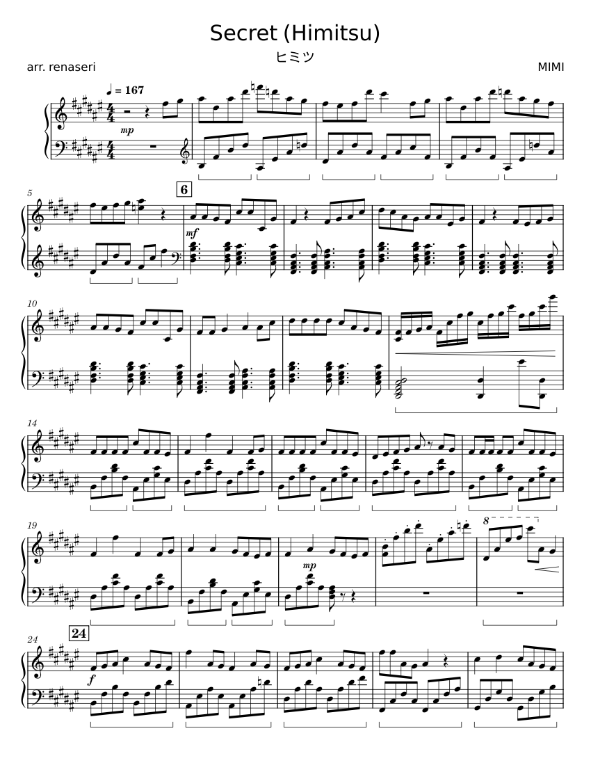 Himitsu - sumika 楽譜 ピアノ (ソロ) | MuseScore.com