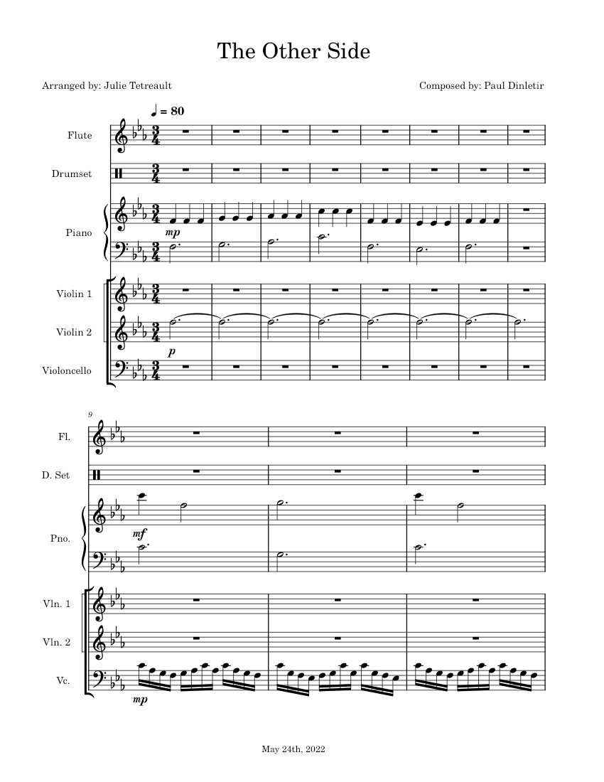 The Other Side – Paul Dinletir Sheet music for Piano, Flute, Violin ...
