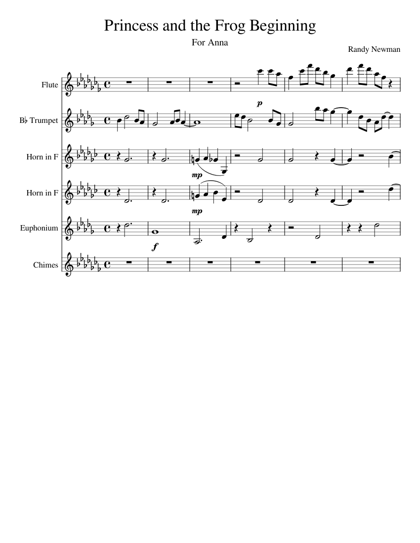 Princess and the Frog Beginning Sheet music for Euphonium, Flute ...