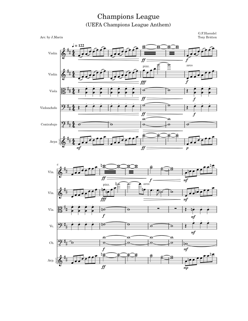 Uefa Champions League Anthem Tony Britten For Orchestra Sheet Music For Violin French Horn Cello Soprano More Instruments Symphony Orchestra Musescore Com