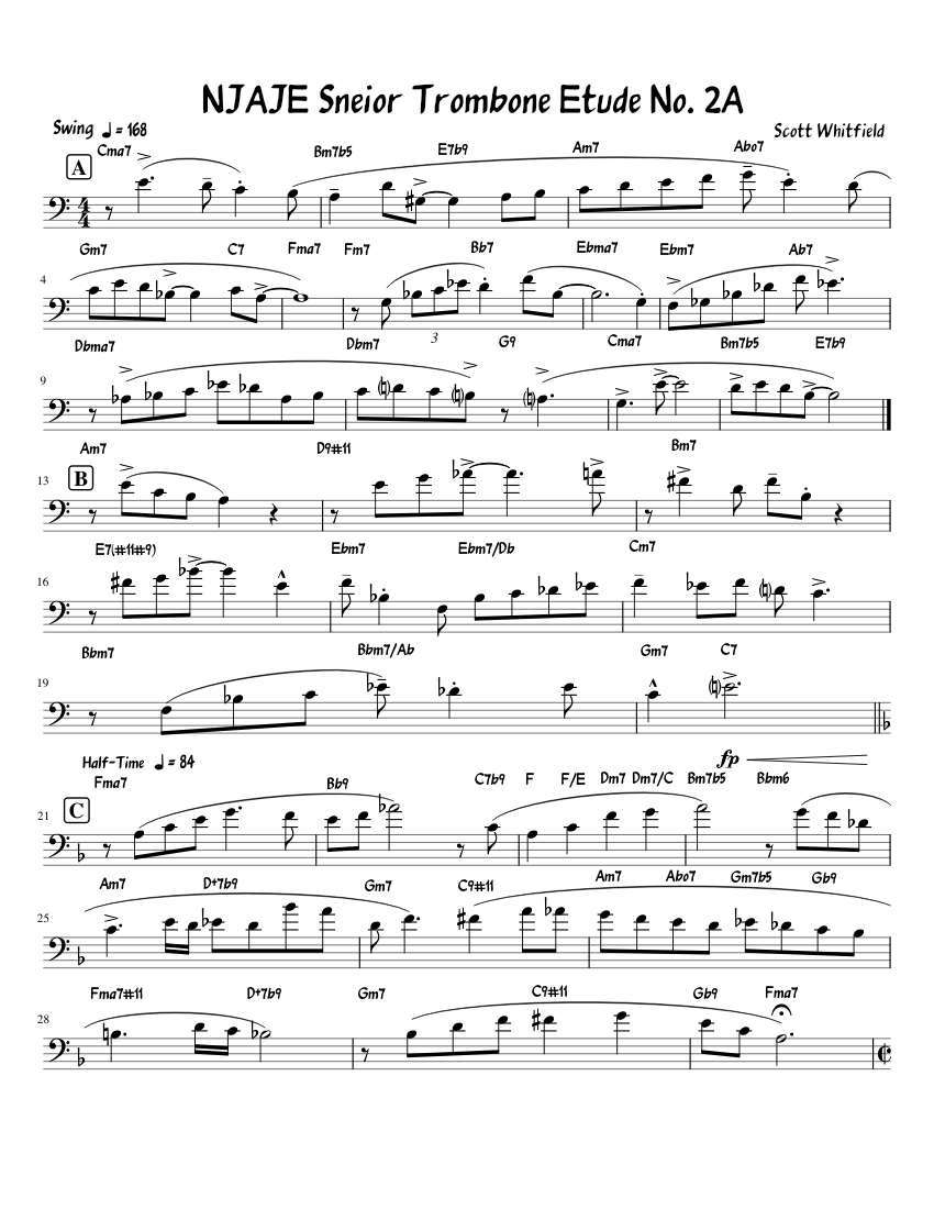 NJAJE Sneior Trombone Etude No. 2A Sheet music for Trombone (Solo ...
