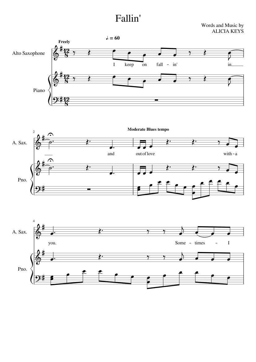 Fallin' Sheet music for Piano, Saxophone alto (Solo) | Musescore.com