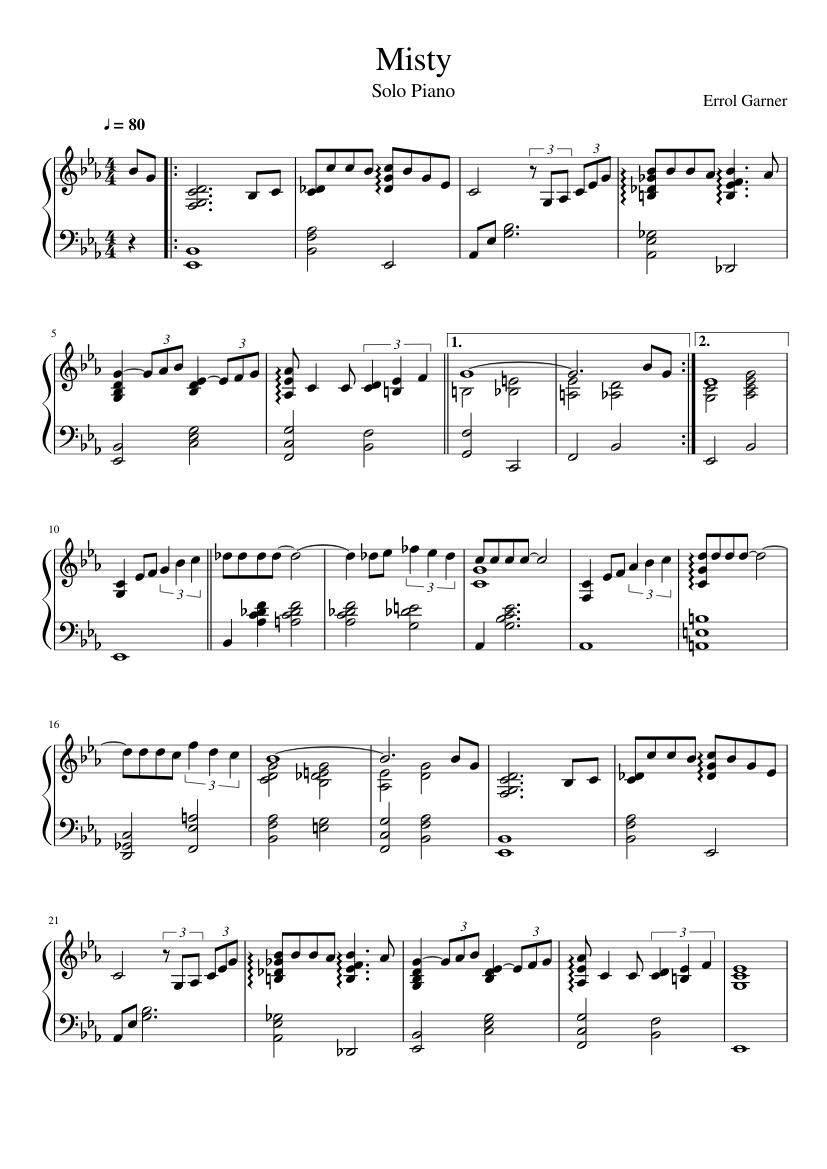 Misty Piano Solo Sheet Music For Piano Solo Musescore Com