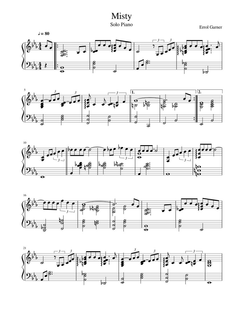 Misty (Piano Solo) Sheet for Piano (Solo)