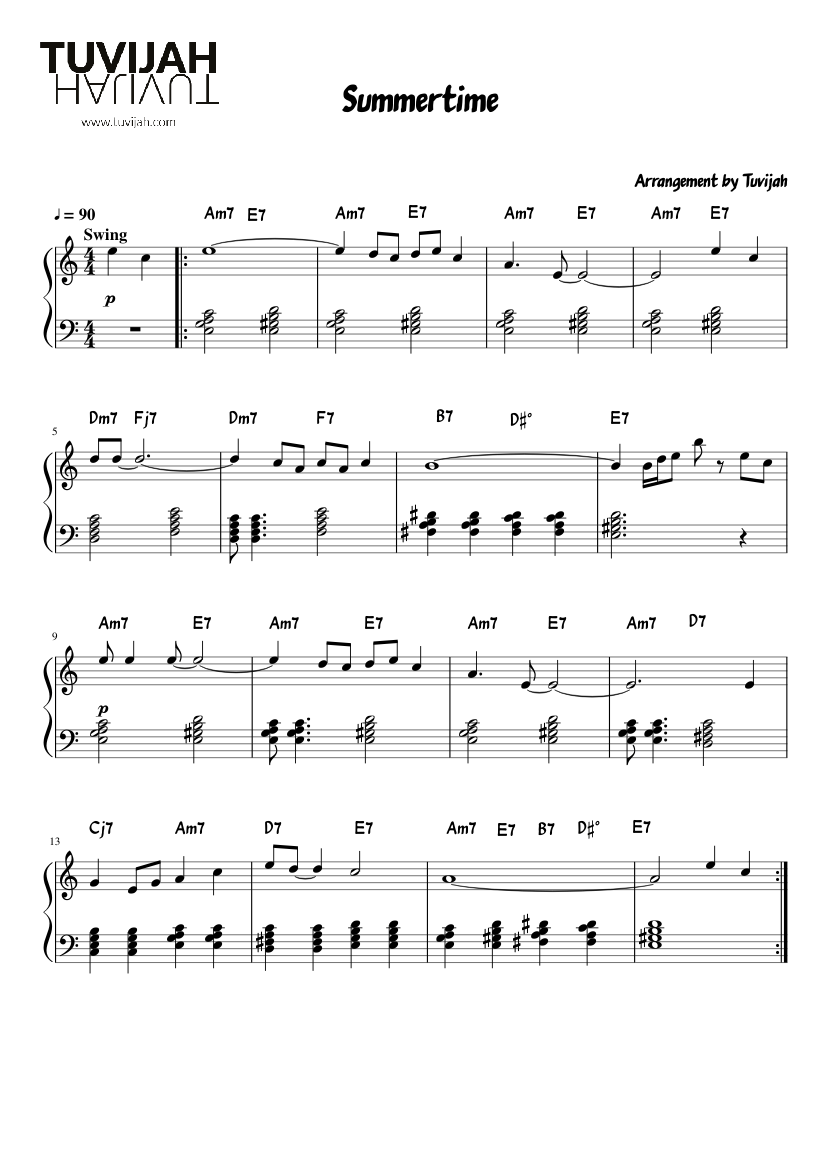 Summertime Version 2 (Arrangement) Sheet music for Piano (Solo) |  Musescore.com