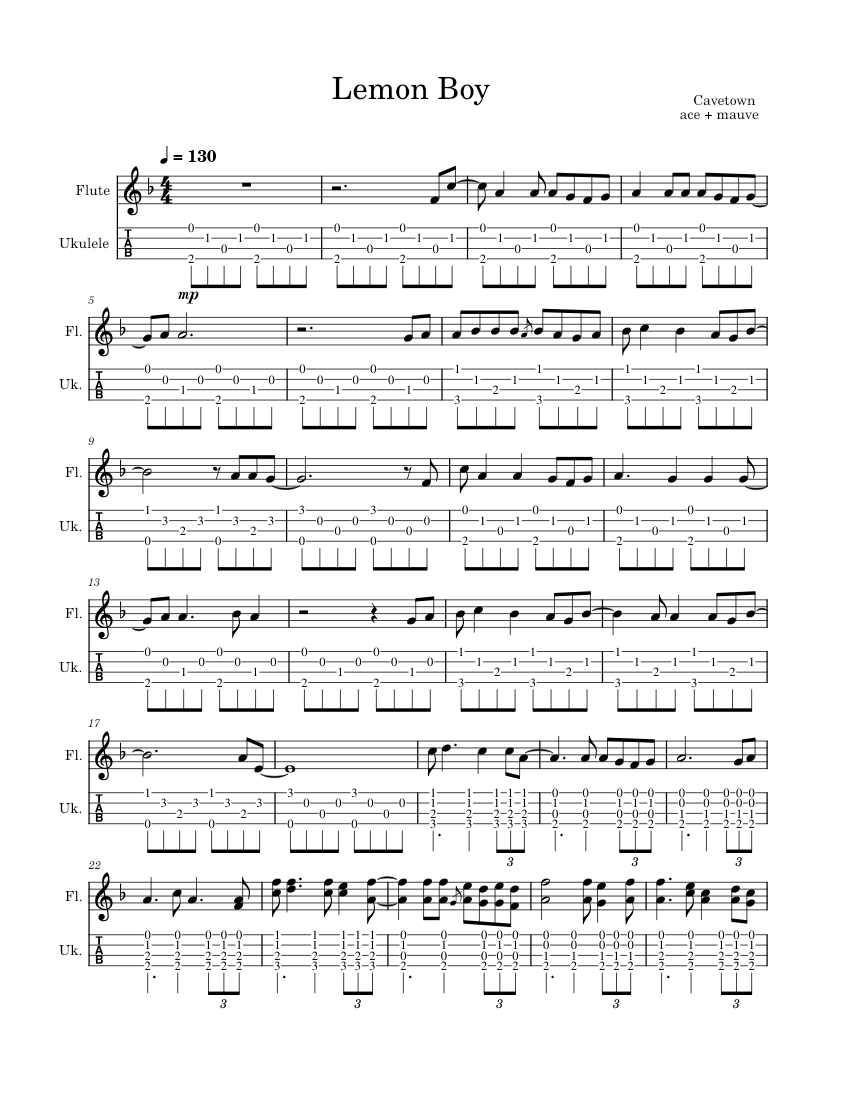 lemon boy Sheet music for Flute, Ukulele (Mixed Duet)