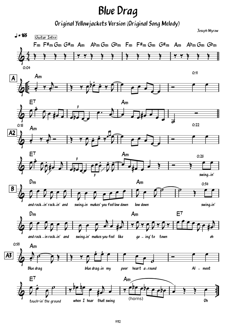 Blue Drag – Joseph Myrow Sheet music for Piano (Solo) Easy | Musescore.com