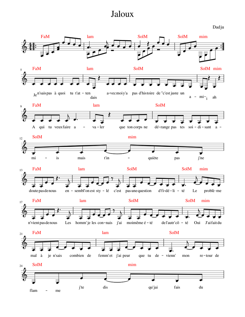 Jaloux Dadju Sheet music for Piano (Solo) Easy | Musescore.com